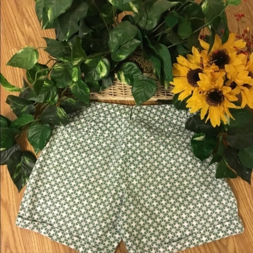 Banana Republic Green & White Geo Print Cotton Preppy Shorts Pockets 2 - Picture 2 of 7